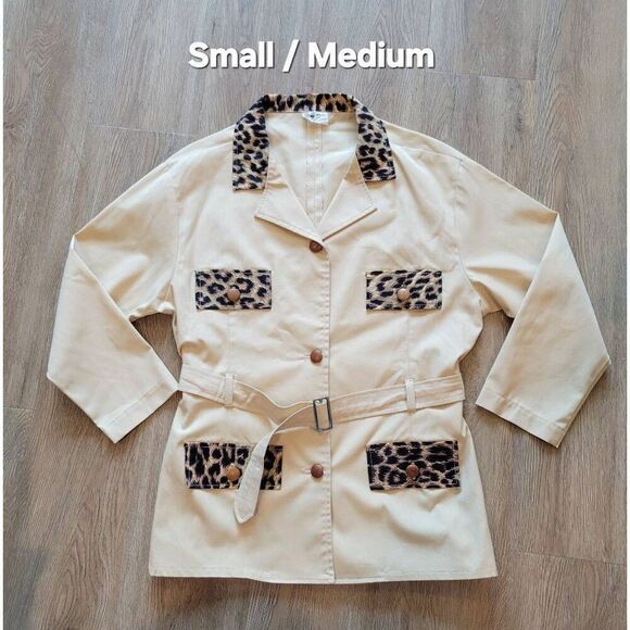 Safari essentials vintage trench jacket leopard trim small - Picture 1 of 6